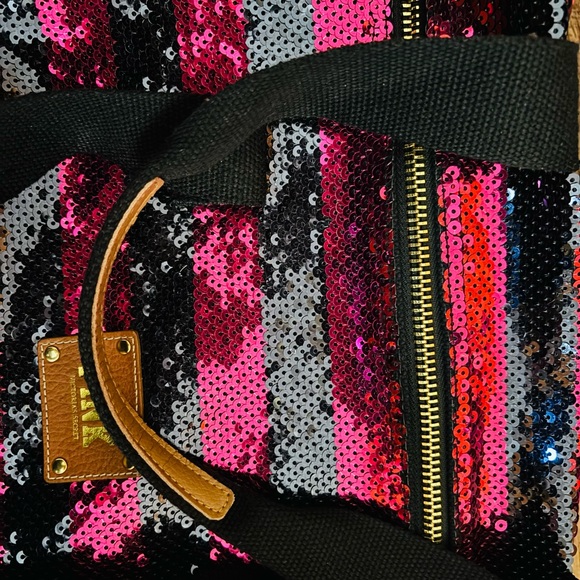 PINK Victoria's Secret Black and Pink Sequin Travel Bag - Picture 3 of 7